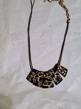 Chico's Black Necklace with Gold Vine and Multicolored Gems